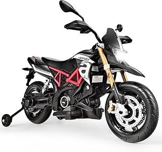 Kids Ride on Motorcycle Toy, 12V Electric Motorbike with 2 Training Wheels and Multifunction Media Player, Riding Toy Dirt Bike for 3-8 Years Old (Black)