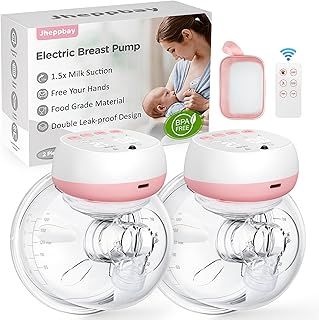 Jheppbay Double Electric Breast Pump Wearable, Hands Free Breast Pump Electrical Portable, 12 Levels 3 Modes with Remote Control, Flange 17/19/21mm, BPA Free