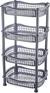 A406 4 Tier Stackable Rectangular Vegetable Rack kitchen Garage Storage Utility (Silver)
