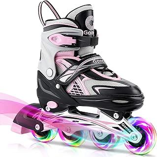 Adjustable Inline Skates for Children Adults, 4 LED Illuminated Wheels, Inline Skates for Girls Boys Adults Women Men Teenagers Beginners (Size UK 13-6)