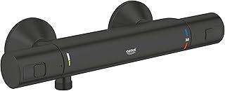 GROHE Precision Start – Exposed Thermostatic Shower Mixer (Wall-Mounted, Water-Saving, Safety Button at 38°C, Compact Cartridge with Wax Thermoelement, QuickSpanner Included), Matt Black, 345942430