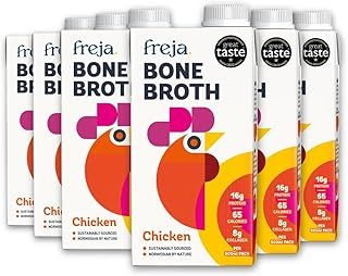 Freja Chicken Bone Broth | Free Range | Collagen, Protein & Amino Acids | Low Carb & Gluten Free | Clear Liquid Broth, not Chicken Stock Cubes, Powder or Concentrate | 6 x 500ml