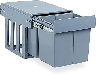 Relaxdays Built-In Kitchen Bin, Pull Out, 15 L, Plastic Waste Separation System, HWD 35 x 34 x 48 cm, Grey
