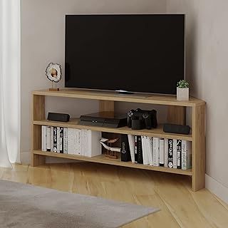 Hocuspicus HOCUS PICUS Corner TV Unit with 2 Shelf for Living Room, Office ext. Modern Design, TV Stand 32-Inch TVs, Multi Colour Options for Decorations (Black)