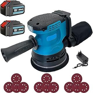 Cordless Sander with 2pcs 18v 3000mah Batteries, 125mm 13000rpm 3 Variable Speed Random Orbital Sander, 12pcs Sandpapers, Efficient Dust Collector, Ideal for DIY, Sanding Down & Finishing Wood