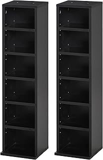 HOMCOM 204 CD Media Display Shelf Unit Set of 2 Blu-Ray Tower Rack w/Adjustable Shelves Bookcase Storage Organiser, Mocha Wood Effect