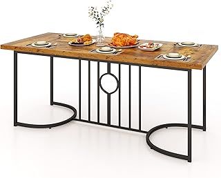 COSTWAY 180cm Large Dining Table for 6-8 People, Industrial Rectangular Wood Kitchen Table with Thick Tabletop& Adjustable Foot Pads, Metal Frame Dinner Table for Home Office Dining Room