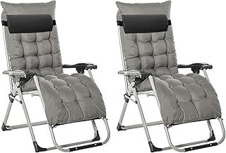 Outsunny 2 Piece Reclining Zero Gravity Chair Metal Frame Folding Garden Sun Lounger with Cushion Headrest, Dark Grey