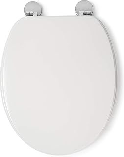 Croydex Kielder Flexi-Fix White Wooden Toilet Seat - Anti Bacterial Treated Finish and Adjustable Hinges with Top and Bottom Fixings Included, Fits Standard Toilet Seats (White Wood)