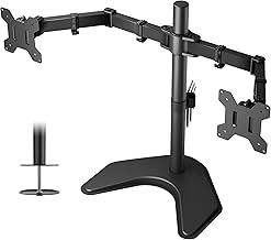 BONTEC Double Twin Arm Desk Mount for 13-27 inch LCD LED Monitor Screens, Ergonomic Tilt, Swivel & Rotate Dual Monitor Stand, VESA Dimensions: 75x75-100x100mm