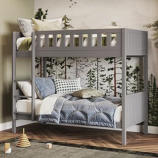Shorty Bunk Bed, Wooden Bunk Beds for Kids, Heavy Duty and Sturdy, Cosy, Stylish, Space Saving Design (Grey)