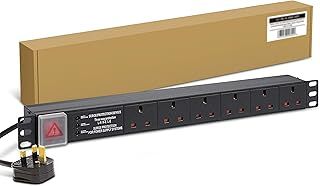 Lms Data 6 Way Horizontal 13a Switched Power Distribution Unit (PDU) With Switch Cover Multi Plug Power Strip Electric Charging Station. Made Of Aluminum Alloy With Plug Rackmount and Surge Protector, 1.8M Cable for Home and Office