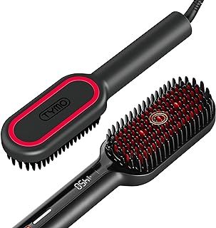 TYMO Ionic Plus Hair Straightener Brush UK, Upgraded Straightening Brush with Dense Bristles for Thick Hair, 16 Temps (80℃~230℃) LED Display, 10 Million ions, Dual Voltage, Hot Brush for Women (Black)