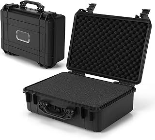 TANGZON Waterproof Protective Hard Case, Shockproof Camera Case with Customizable Foam Insert and Dual Padlock Holes, Flight Case Tool Box for Pistol, Drone & Equipment (56 x 44 x 22cm)