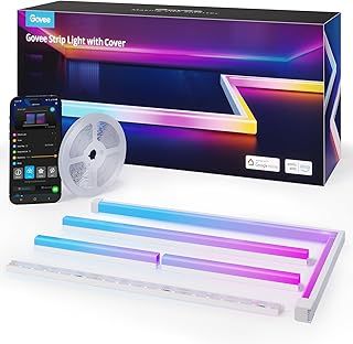 Govee RGBIC LED Strip Light with Covers, 5M Glide Wall Light Work with Alexa & Google Assistant, LED Profile with Strip for Bedroom, Skirting, Cabinet