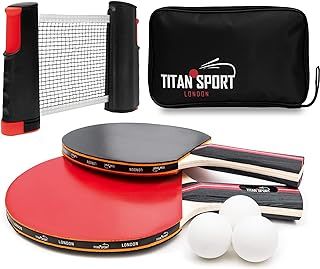 TITAN SPORT Table Tennis Set, Premium Portable Ping Pong Paddle Set for any Table, 2 Bats, Retractable Net, 3 Balls and Carry Case Bag for Adults and Kids Indoor/Outdoor/School/Sports/Games Activity
