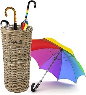 URBNLIVING Kubu Rattan Wicker Umbrella Brolly Stand Woven Basket Holder Walking Stick Storage Bin