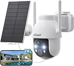 ieGeek 2K Solar Security Camera Outdoor Wireless, 360° Pan Battery Camera with Solar Panel, Wifi CCTV Camera Systems, Color Night Vision, PIR Motion Detection, 2-Way Audio, Works with Alexa