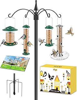 iBorn Bird Feeders Hanging Station 87Inch Wild Bird Feeding Station Stand Heavy Duty For Feeders Hanging, 1 Inch Thickness Pole, 4-Hooks,5-Prong Pole Stabilizer(Bird Feeders NOT Included)