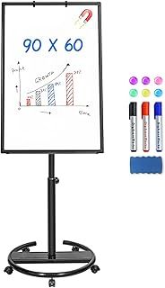 maxtek Flip Chart Stands Mobile Whiteboard – 90 x 60 CM, Magnetic Dry Erase Board Stand Easel Board Dry Erase Easel Standing Height Adjustable White Board