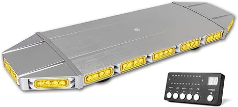 28Inch 64 LED Recovery Strobe Warning Light Bar - 12V/24V Amber Flashing Light Bar 16 Flashing Modes, Heavy Duty Magnetic Base Waterproof, Beacon Light for Construction Tow Trucks Snowplow