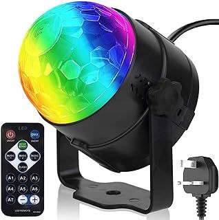 Remote Control Sound Activated Party Lights Indoor, UK Plug, 1m(3.2ft) Power Cable, Stage Stroboscopes, Dj Lighting, RBG Disco Ball, Strobe Lamp Stage Par Light for Car Room Dance Party