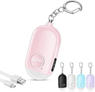 Hion Safe Personal Alarm for Women,Rechargeable 130dB Police Approved Rape Rope Alarm with LED Flashlight Self Defense Keychain,Panic Attack Safety Alarm for Girl Kid Elderly Student(Pink）