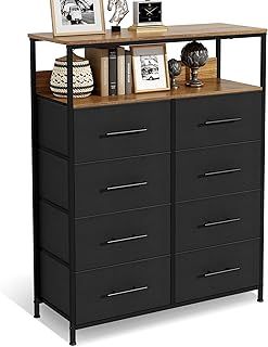 MYGIIVOVO Chest of Drawers, Dresser for Bedroom with 8 Fabric Drawers, Tall Storage Organizer Unit with 2 Layers Shelf, TV Stand with Sturdy Metal Frame (Black)