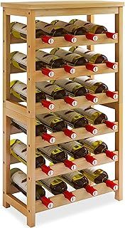 STELLSTAR 24 Bottles Floor Wine Rack with Tabletop, 6 Tier Bamboo Wine Display Storage Shelves, Wave Bars Freestanding Wine Bottle Organizer Shelf for Kitchen Pantry Cellar, Natural