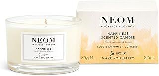 NEOM- Happiness Scented Candle, Travel Size | Essential Oil Aromatherapy Candle | Neroli, Mimosa & Lemon | Scent to Make You Happy,White,1101175