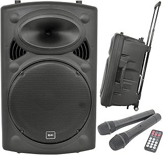QTX | QR15BT PA: Powerful Portable PA with Bluetooth Connectivity, Two Wireless Mics, Internal Rechargeable Battery, Trolley Handle and Wheels