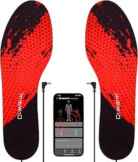 DR. WARM Smart Heated Insoles for Men Women, APP-Controlled Electric Rechargeable Heating Warmer Thermal Shoes Insoles for Winter (Black&Red, (3-13 UK))