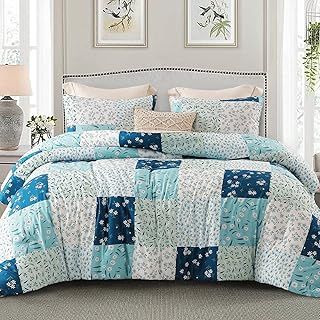 Whale Flotilla 7.5 Tog Double Size Duvet Set, Soft Reversible Coverless Duvet with 2 Pillowcases, Patchwork Printed Down Alternative Bedding Comforter Sets for All Seasons, Blue
