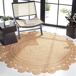 Hand Woven Round Jute Area Rug Braided Round Rugs For Boho Home Decor Living Room And Kitchen Floor Decoration Natural Eco Friendly Area Rug (Natural Outer Ring, 90 x 90 cm)