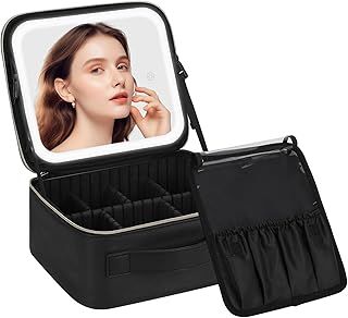 Chomeiu Makeup Bag with LED Mirror Makeup Case Travel Portable 3 Colors Lights, A-Black, Standard, Travel Makeup Bag for Women