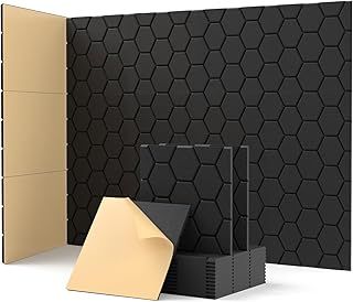 Soundsbay Sound Proofing Panels Self-Adhesive, 12 Pack Acoustic Wall Panels, High Density Honeycomb Acoustic Panels for Door, Ceiling, Recording Studios, Home Office 30 x 30 x 0.9cm Black
