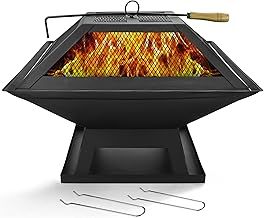 ASAB Square BBQ Grill Firepit | Wood Burning Charcoal Fire Pit For Camping, Patio & Backyard