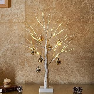 Eambrite Set of 2 Easter Tree With Eggs 2Ft Tabletop Tree with 24 Warm White LEDs Battery Operated Light up Easter egg tree For Home Party Decorations