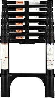 HBTower Telescopic Ladder with Non-Slip Feet, 3.8M/12.5FT Thickened High-Strength Aluminum Extendable ladders, Adjustable Height Collapsible Ladder for Caravans lofts, outdoors and Interiors,Black