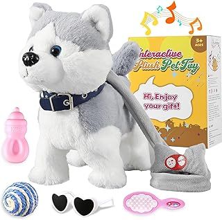 Corgi Walking Puppy, Barking & Singing, Dancing with Leash, Wagging Tail, Electronic Robot Dog Plush Stuffed Animal for Kids