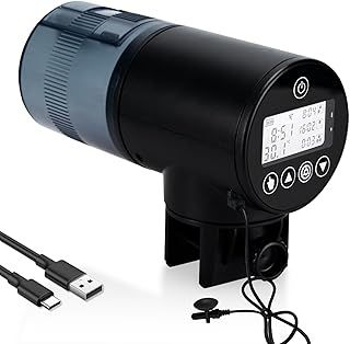 Lychee Aquarium Automatic Fish Feeder - Automatic Timed Fish Food Dispenser for Fish Tanks (Rechargeable) with LCD Display for Tank Ponds