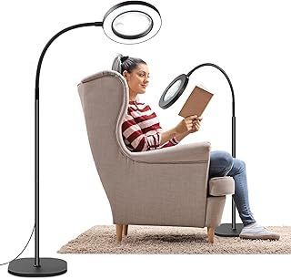 NZQXJXZ 5X 10X Magnifying Glass with Light and Stand, 2-in-1 Magnifying Lamp with 72 LEDs, 3 Color Modes 10 Stepless Dimmable Floor Standing Magnifying Glasses for Hobbies, Craft, Reading