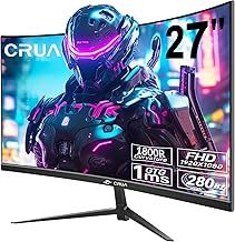 CRUA 27 Inch 280Hz Curved Gaming Monitor, Full HD 1080P 1800R Frameless Computer Monitor, 1ms GTG with FreeSync, Low Motion Blur, Eye Care, VESA, DisplayPort, HDMI, Black