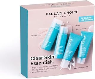 Paula's Choice CLEAR Skin Essentials Trial Kit - 3-Step Skincare Routine - Cleanse, Exfoliate & Hydrate - Blackhead Remover - Reduces Breakouts & Enlarged Pores - All Skin Types - Travel Size