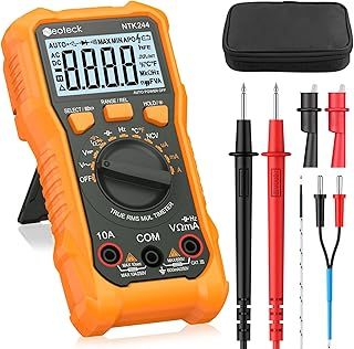 Neoteck Digital Multimeter Voltmeter Tester with NCV, LCD for AC/DC Voltage&Current, Resistance, Capacitance, Live Wire, Frequency, Temperature, Continuity, Diode Measuring (Orange, 6000 Counts)