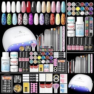 Acrylic Nail Kit with Nail Lamp Full Set for Beginner, 69PCS Nail Kit Acrylic Set 3 Colours Acrylic Powder and Liquid Glitter Powders Acrylic Nail Set with 4PCS Gel Nail Polish Starter Kit