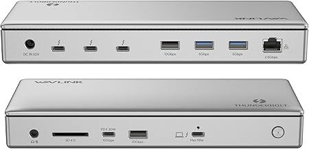 WAVLINK Thunderbolt 4 Docking Station, 98W PD, 8K/4K Monitor Dock with 3 Thunderbolt 4 Ports, 4xUSB-A, USB-C, 2.5 GbE, SD, Audio/Mic, Mac/Windows Compatible