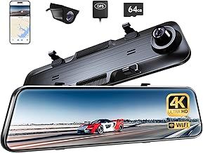 Pelsee P12 Plus 4K WiFi Rear View Mirror Camera, Dash Cam Front and Rear w/ 12" Touch Screen, Mirror Dash Cam Backup Cameras for Cars, 64GB Card&GPS Included, ADAS, Reversing Aid, WDR Night Vision