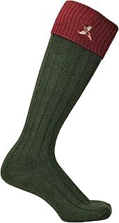 Harrington Marley Pheasant Shooting Socks, Long Green Full Length Contrast Stockings, Shooting Gift Idea, Game Hunting Country Comfortable Socks UK 8-12 Size