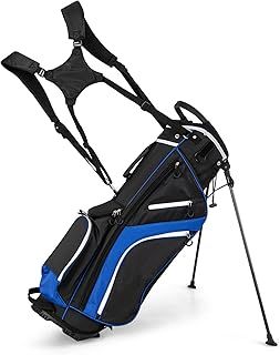 GYMAX Golf Stand Bag, 14 Way Golf Bag with 6 Pockets, Dual Shoulder Strap and Rain Hood, Lightweight Portable Golf Clubs Bag for Men Women